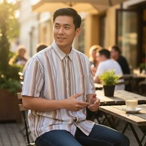 Vintage Whatzup Men's Striped Short Sleeve Button Down Shirt Casual Size 2XL New